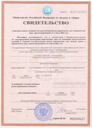 Свидетельство ЕГРЮ